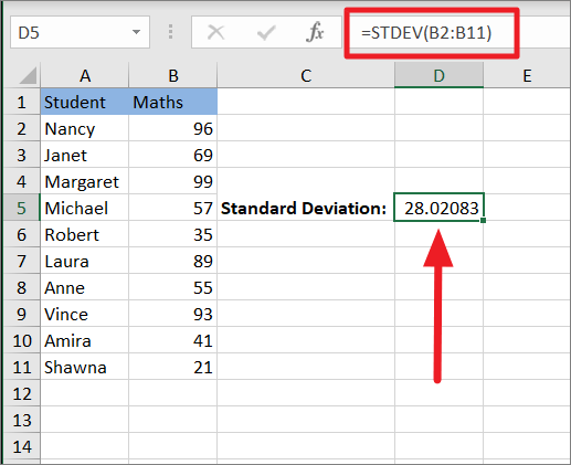STDEV trong Excel
