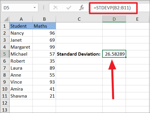 STDEVP trong Excel